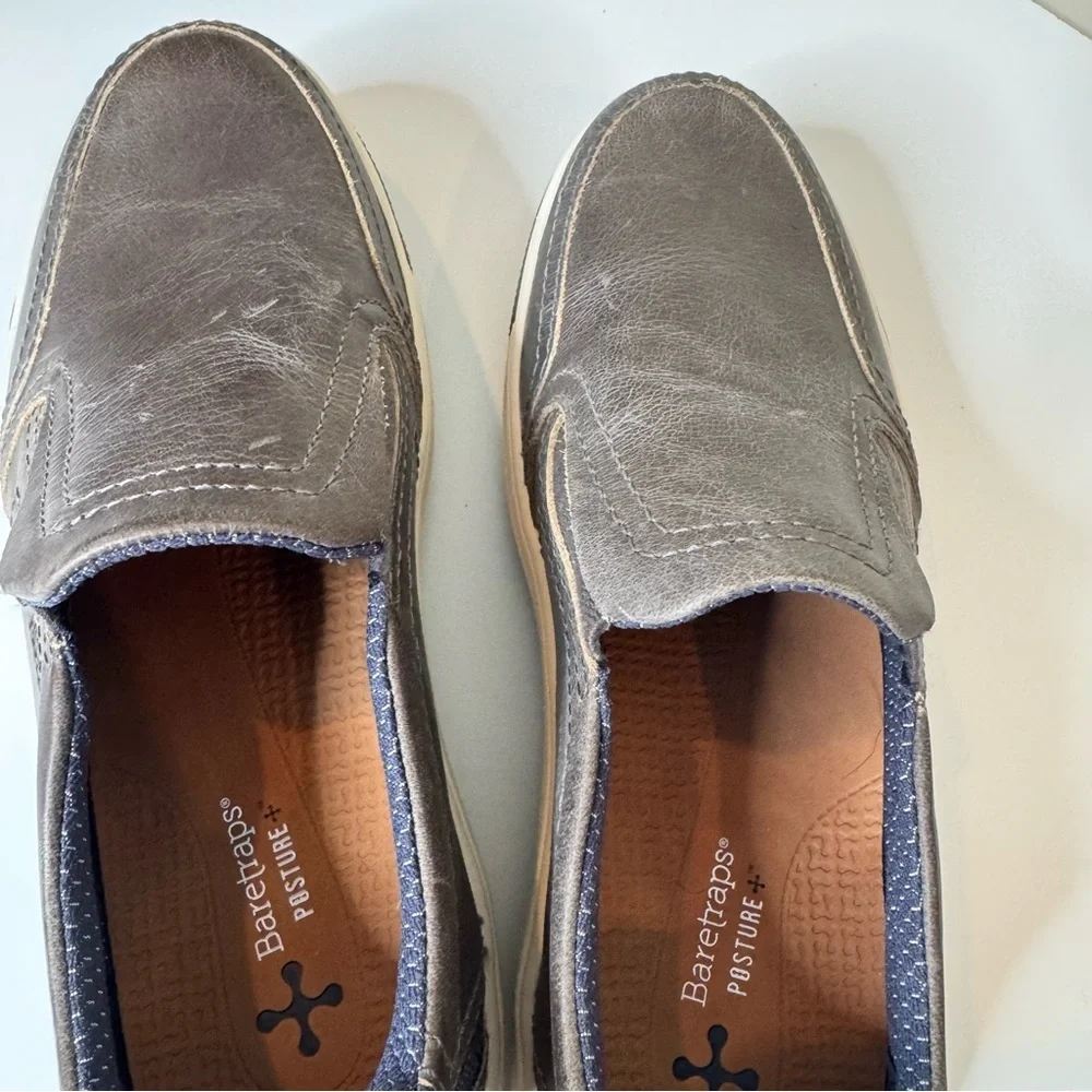 BARETRAPS Jarred Men's Leather Slip-on Sneaker size 8 Mahogany Mist Grey - NEW